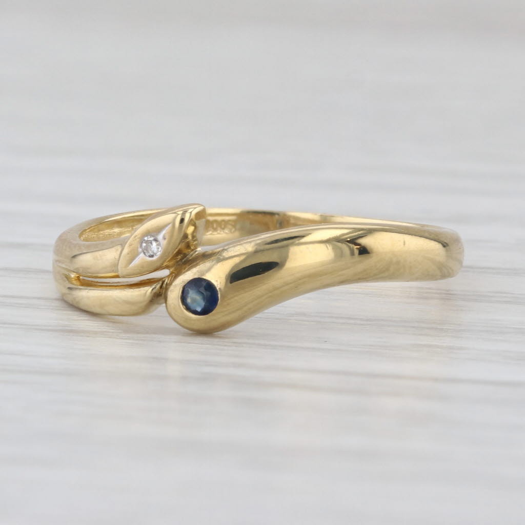 Sapphire Diamond Snake Bypass Ring 18k Yellow Gold Size 8.25 Stackable Band