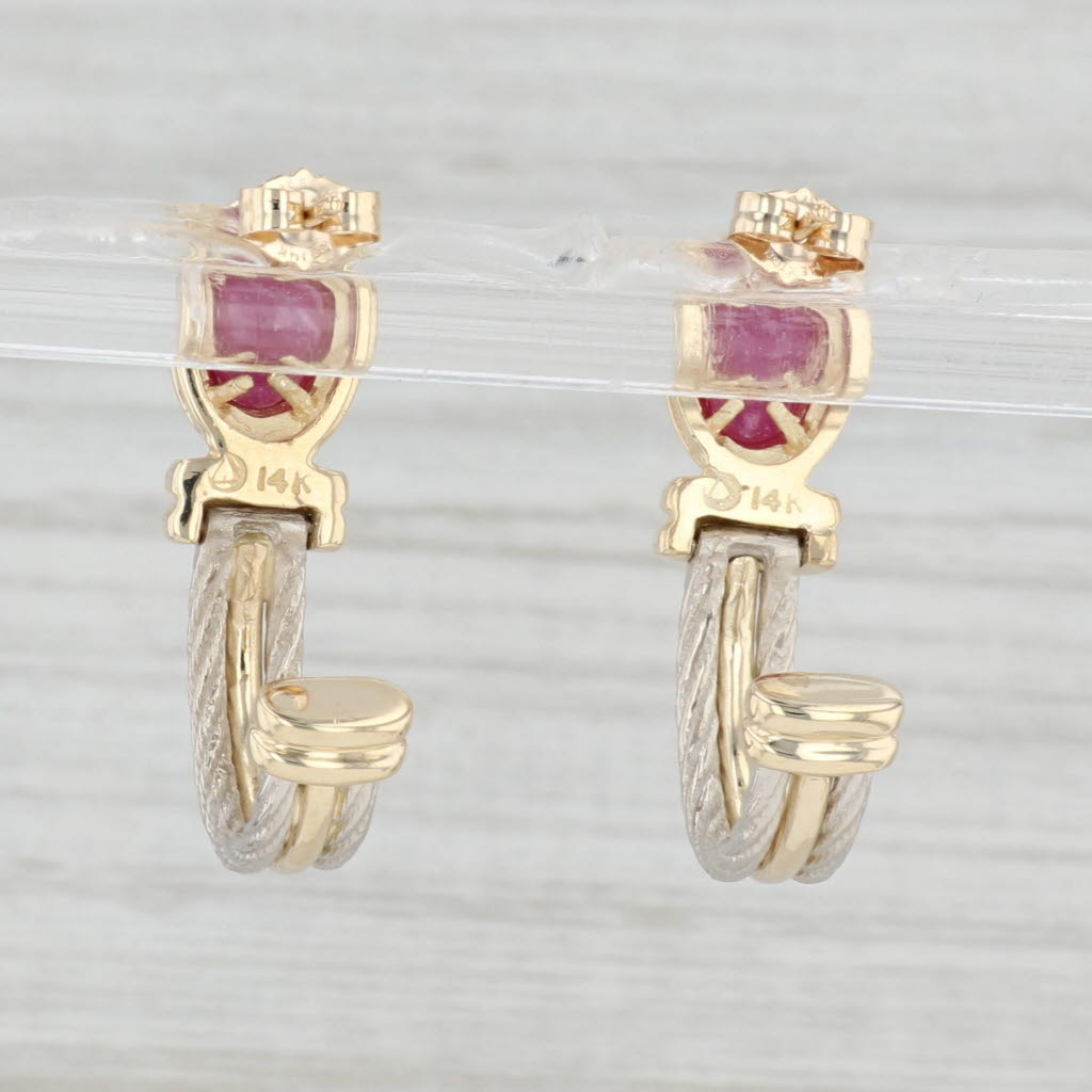 Light Gray Ruby Cabochon J Hook Earrings 14k Yellow White Gold Drop