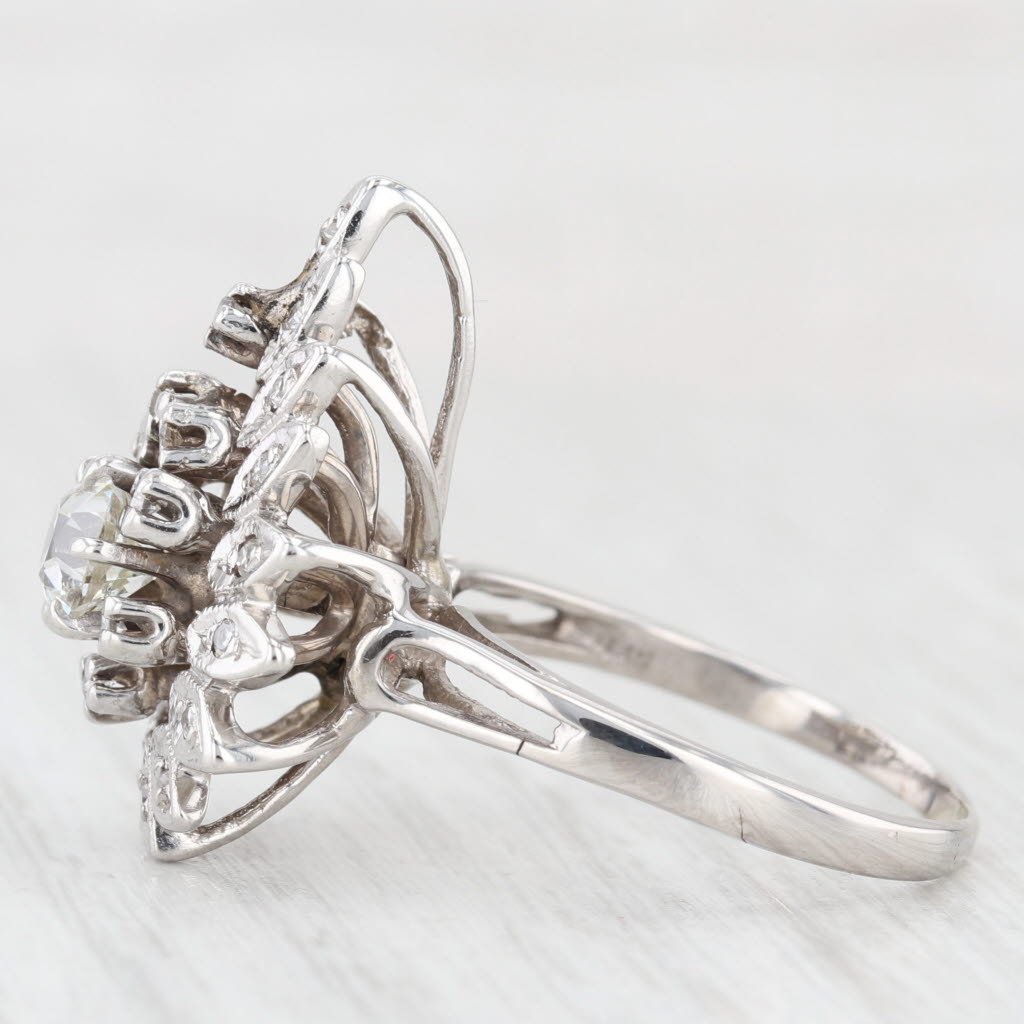 Light Gray Vintage Diamond Cocktail Ring 14k White Gold Size 7.25 Old European Cut