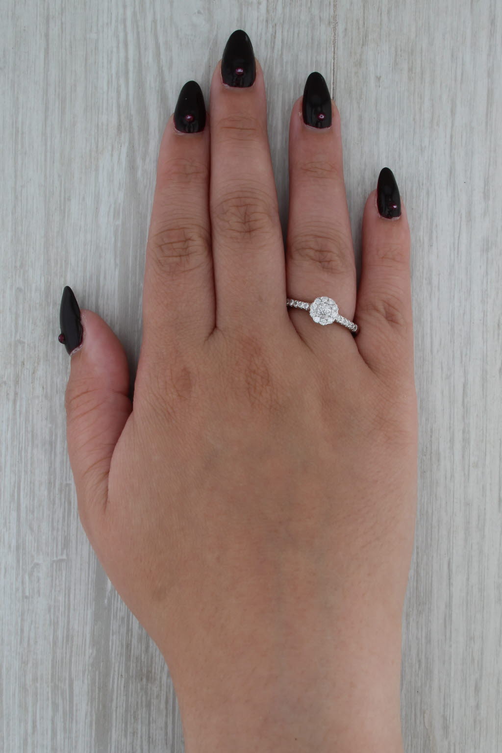 0.72ctw Diamond Halo Engagement Ring 14k White Gold Size 8