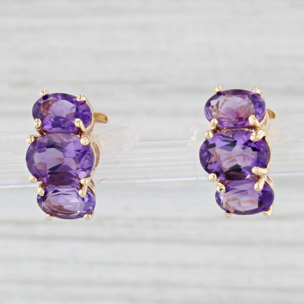 Light Gray 3ctw Amethyst 3-Stone Drop Earrings 14k Yellow Gold