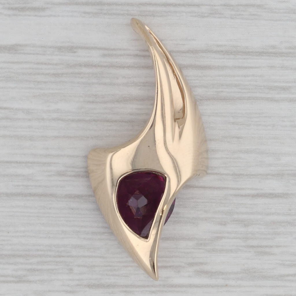 Gray Rhodolite Garnet Abstract Pendant 14k Yellow Gold Drop