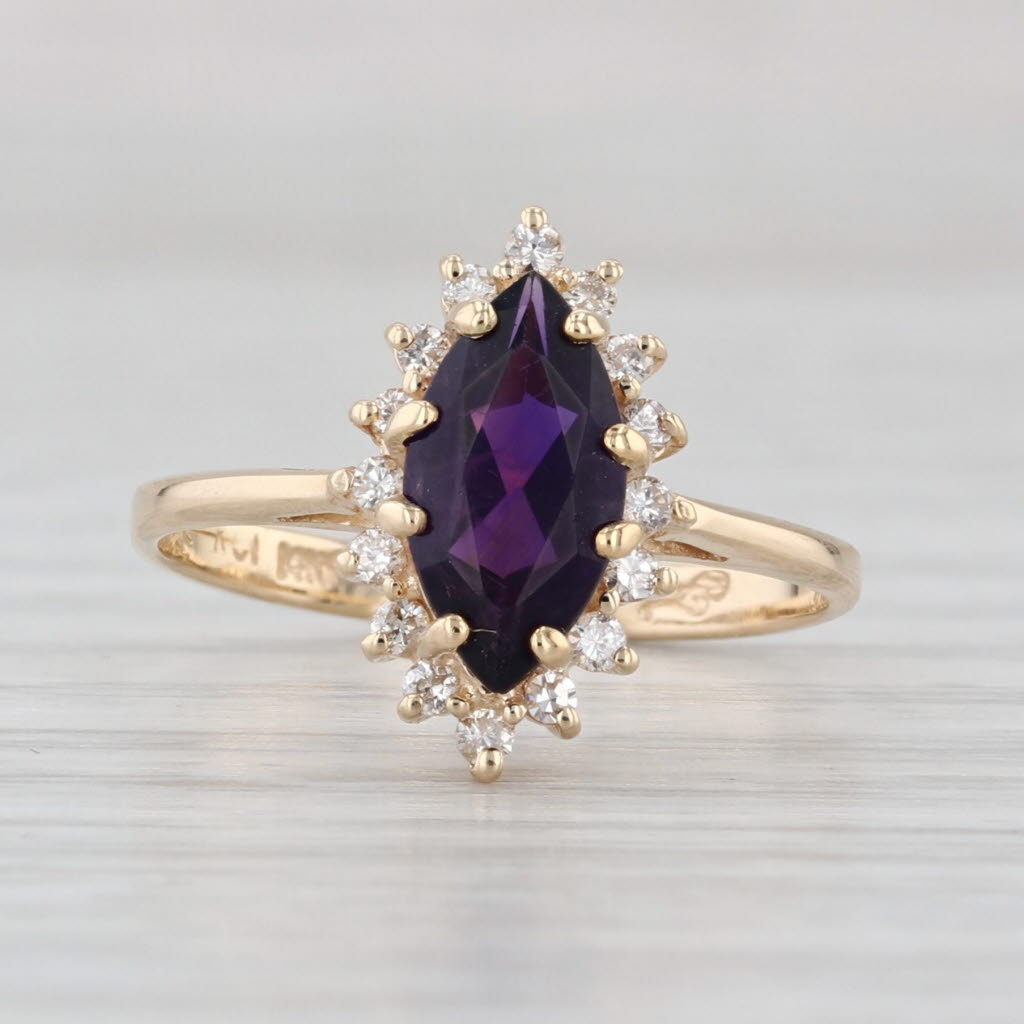 1.10ctw Marquise Amethyst Diamond Halo Ring 14k Yellow Gold Size 5