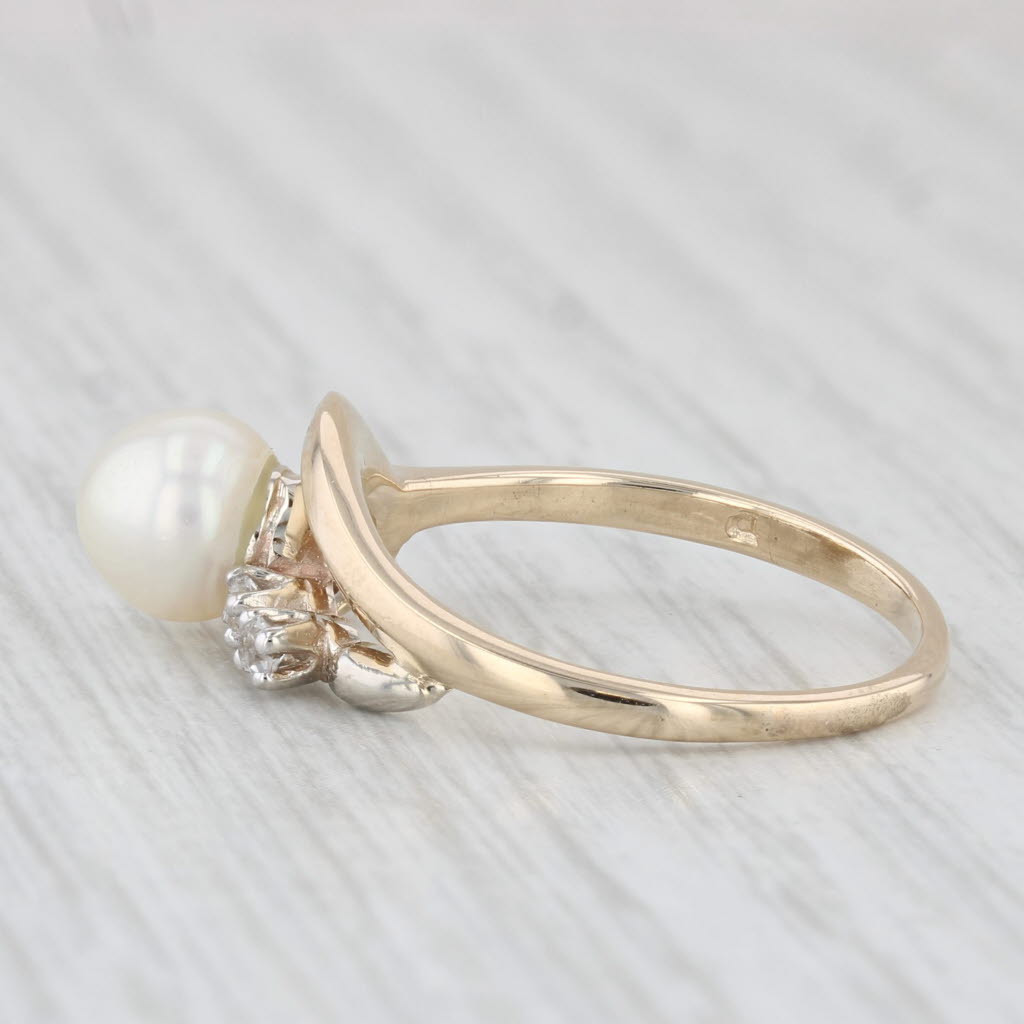 Light Gray Cultured Pearl Imitation Diamond Ring 14k Yellow Gold Size 7