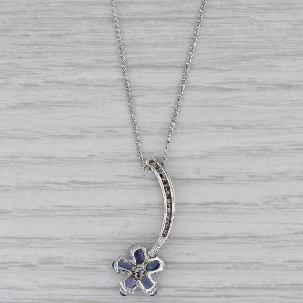 Gray 1.50ctw Tanzanite Diamond Flower Pendant Necklace 14k White Gold 18" Curb Chain