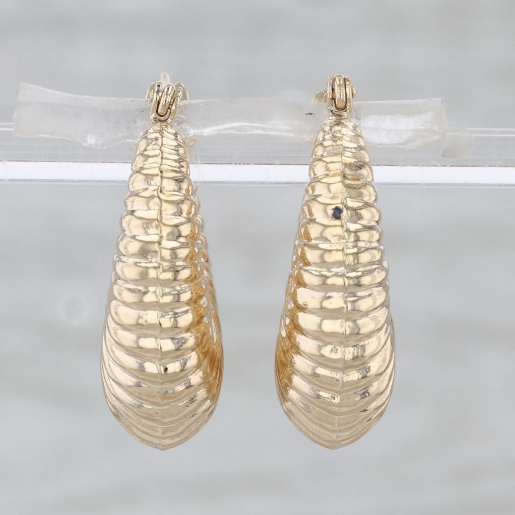 Beveled Croissant Hoop Earrings 14k Yellow Gold Snap Top Post Round Hoops
