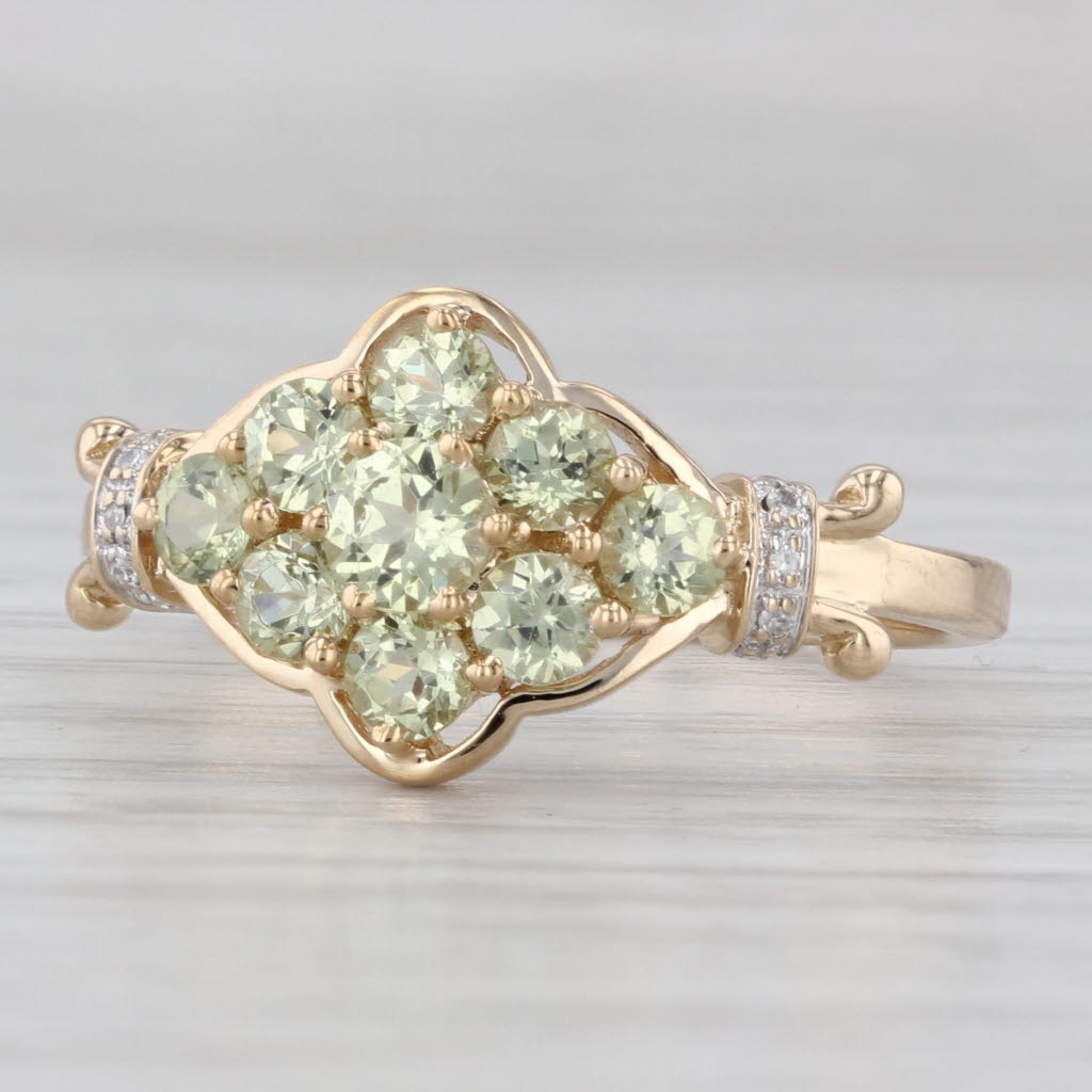 1.52ctw Green Chrysoberyl Cluster Diamond Ring 14k Yellow Gold Size 9.25