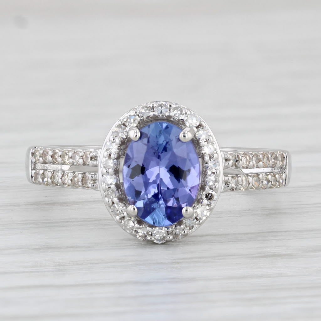 Light Gray Oval Tanzanite Diamond Halo Ring 14k White Gold Size 7.25 Engagement