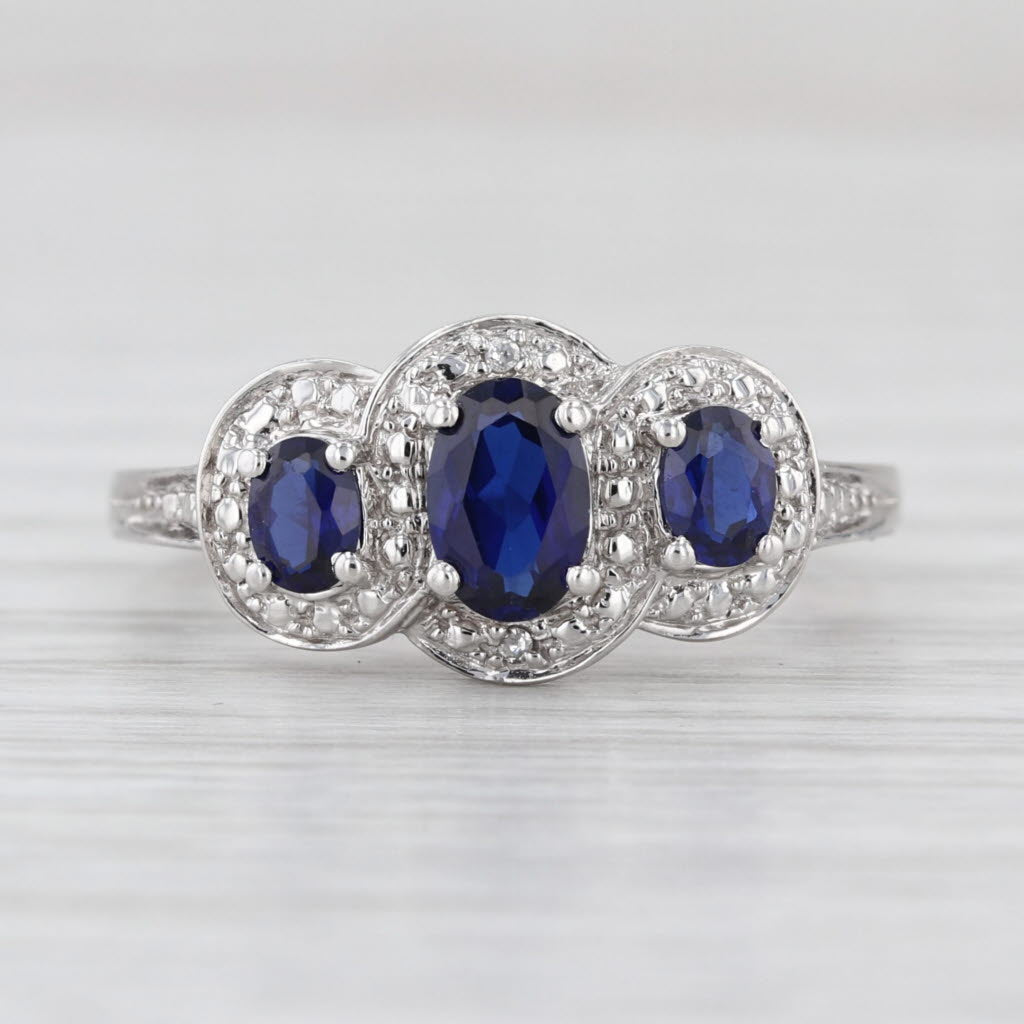 0.95ctw Blue Lab Created Sapphire Diamond Halo Ring 10k White Gold Size 7.25