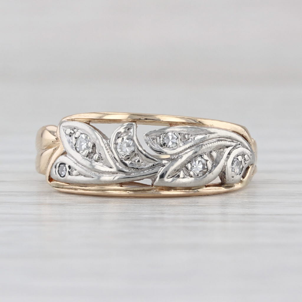 Vintage Diamond Floral Ring 14k White Yellow Gold Size 6 Bridal