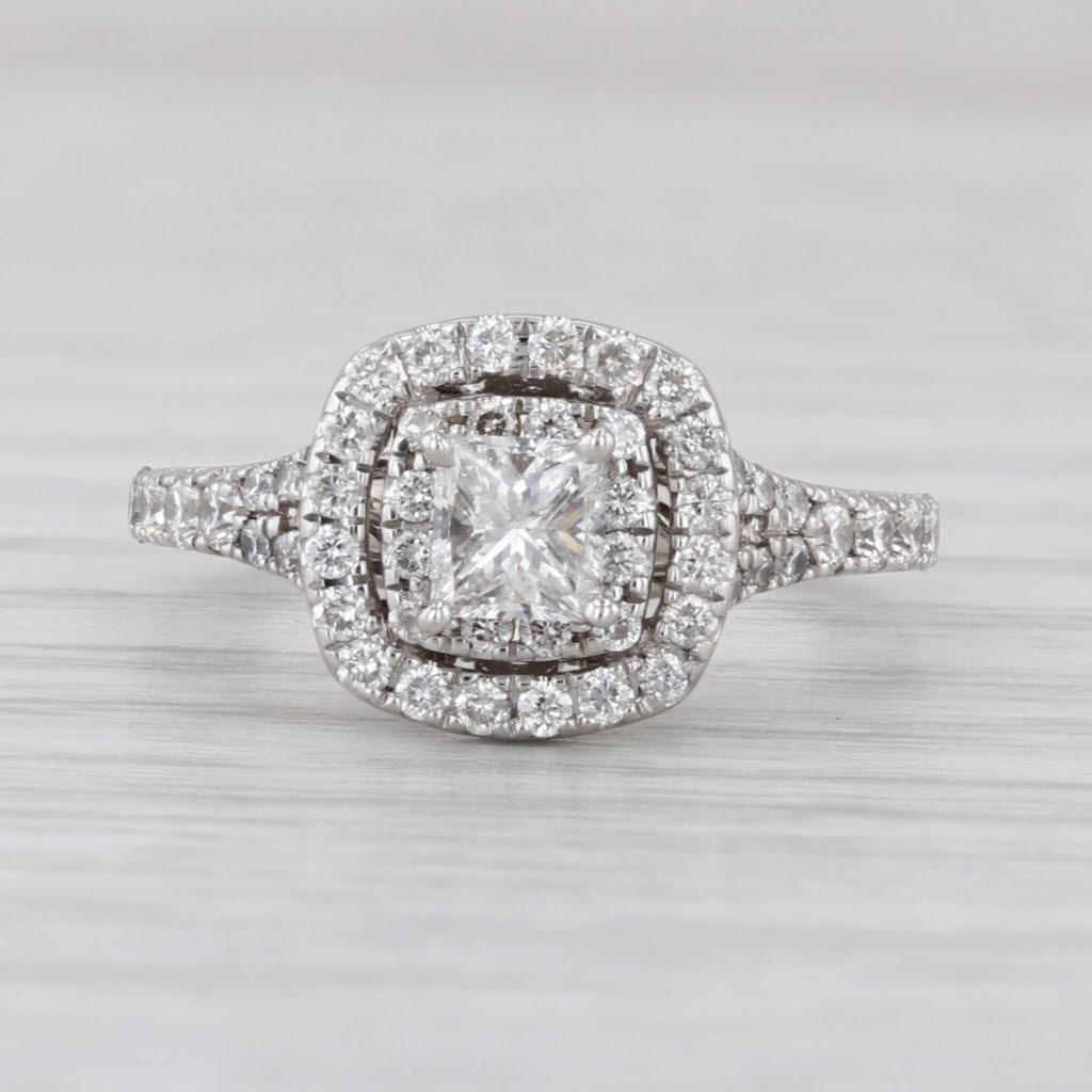 Neil Lane 0.97ctw Princess Diamond Halo Engagement Ring 14k White Gold Size 4.5