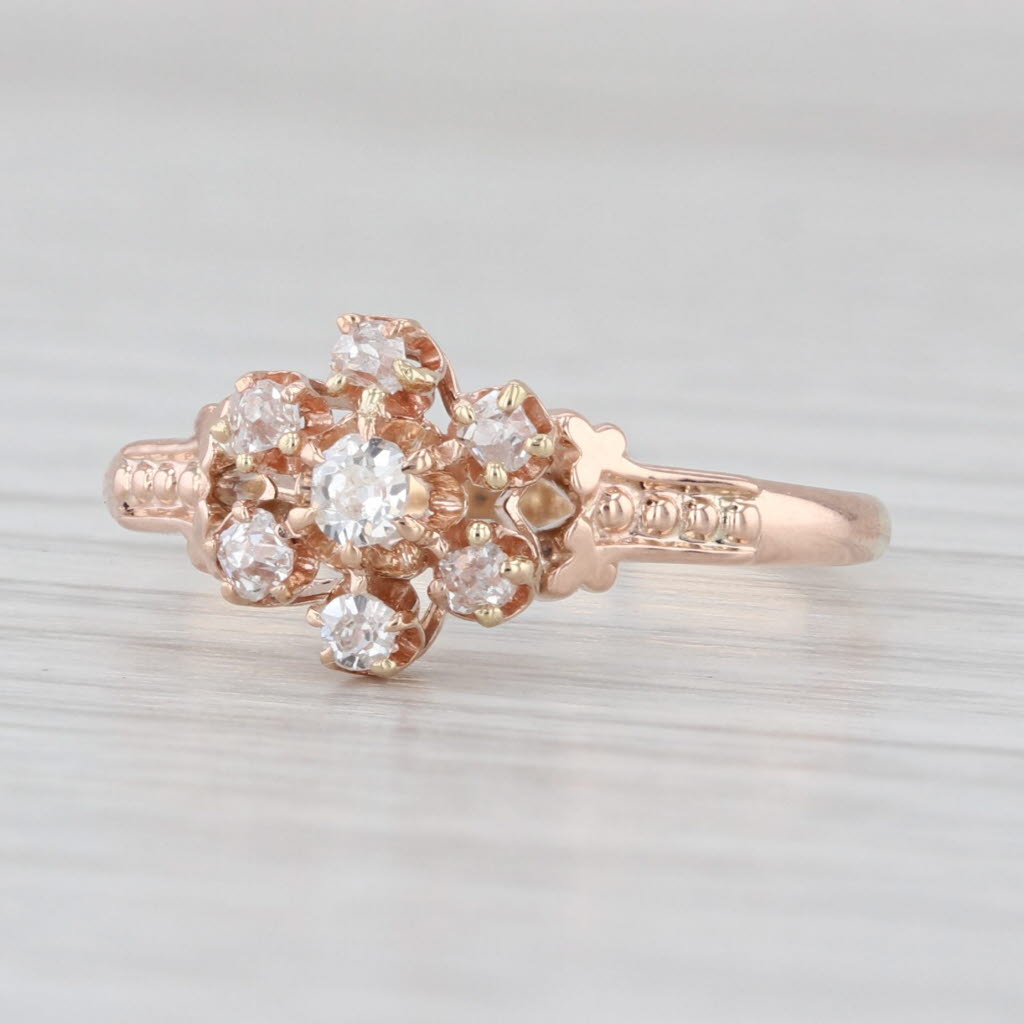 Antique Diamond Flower Ring 10k Rose Yellow Gold Size 7.25 Engagement Cluster