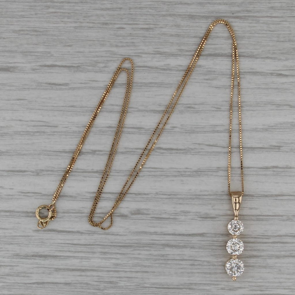 1.34ctw Diamond 3-Stone Journey Pendant Necklace 14k Yellow Gold 18" Box Chain