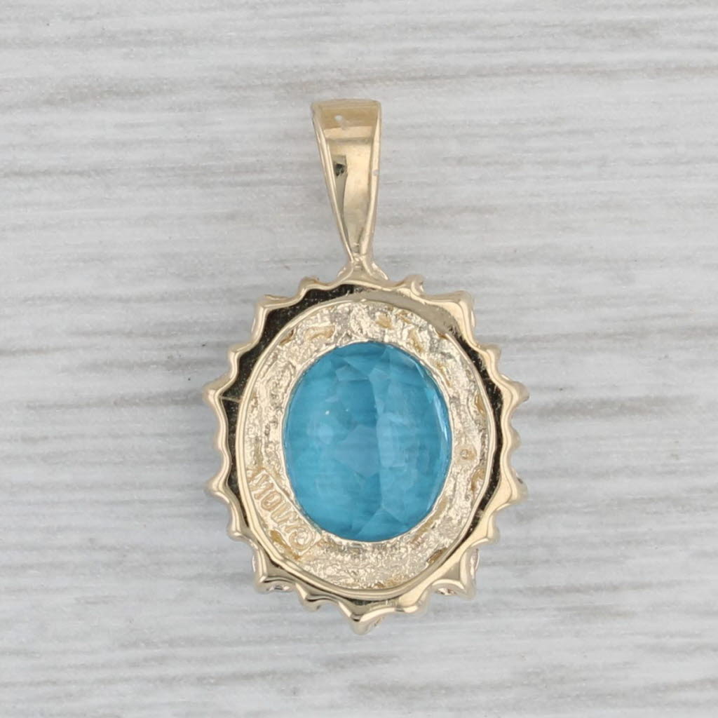Gray 2.25ct Oval Blue Topaz Pendant 10k Yellow Gold Diamond Accents