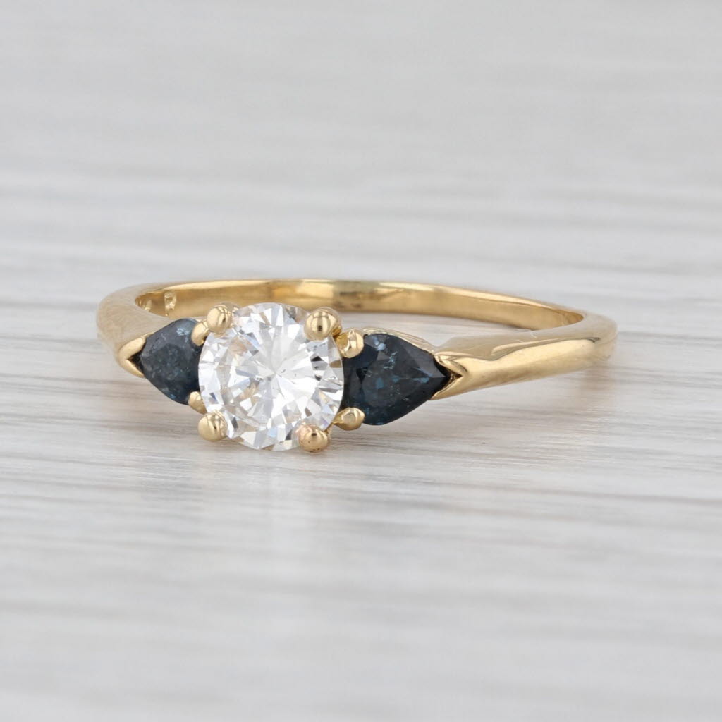 1.04ctw Diamond Blue Sapphire Engagement Ring 18k Yellow Gold Size 6.5