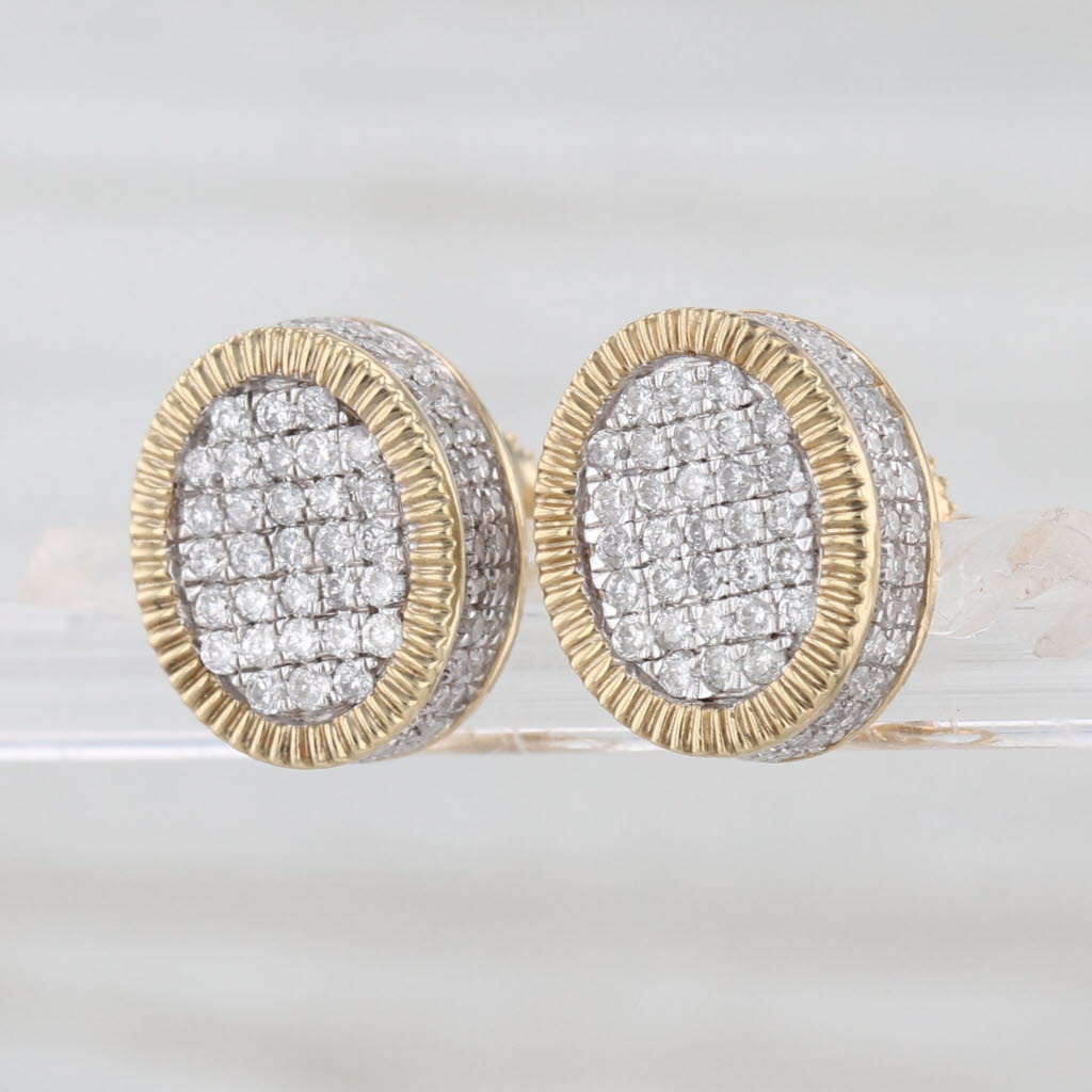 0.62ctw Diamond Cluster Hidden Halo Stud Earrings 10k Gold Screw Backs Studs