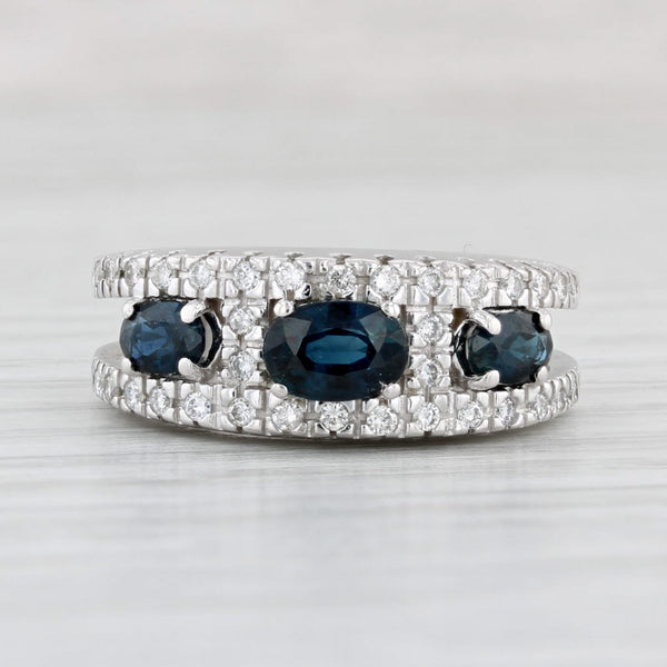 Light Gray 1.75ctw 3-Stone Blue Sapphire Diamond Ring 14k White Gold Size 6.5