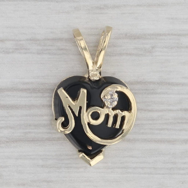 Onyx Heart Mom Pendant 10k Yellow Gold Diamond Accent Small Drop