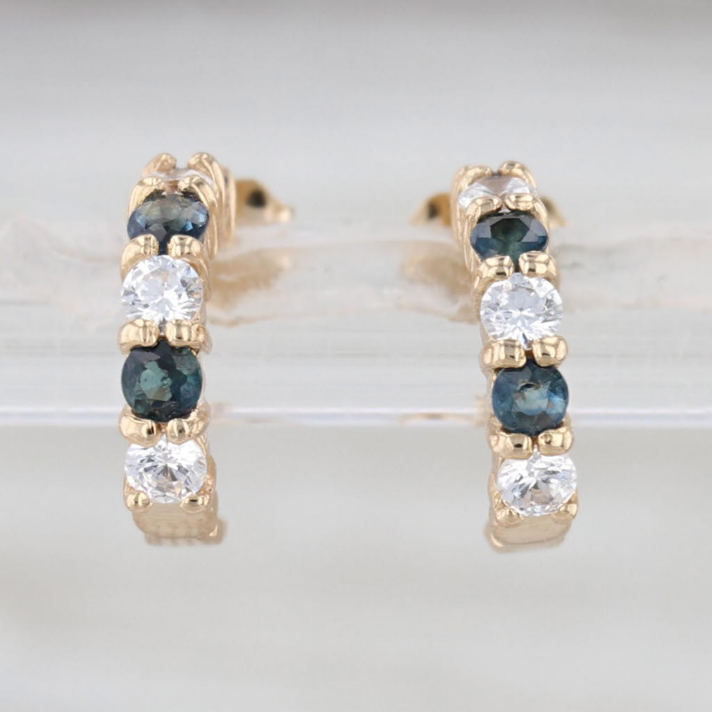 0.55ctw Blue Sapphire Cubic Zirconia Small Hoop Earrings 14k Yellow Gold