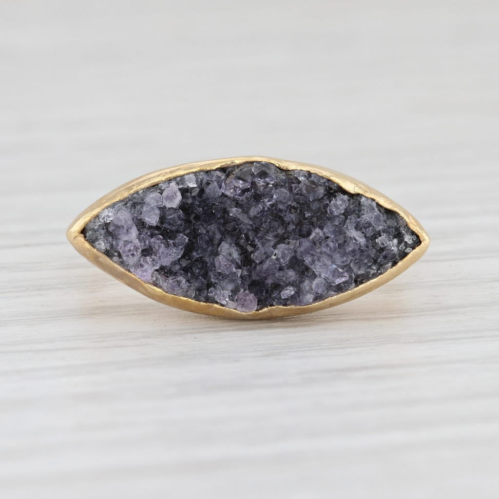 New Nina Wynn Amethyst Druzy Ring Sterling Silver 22k Gold Vermeil Size 7