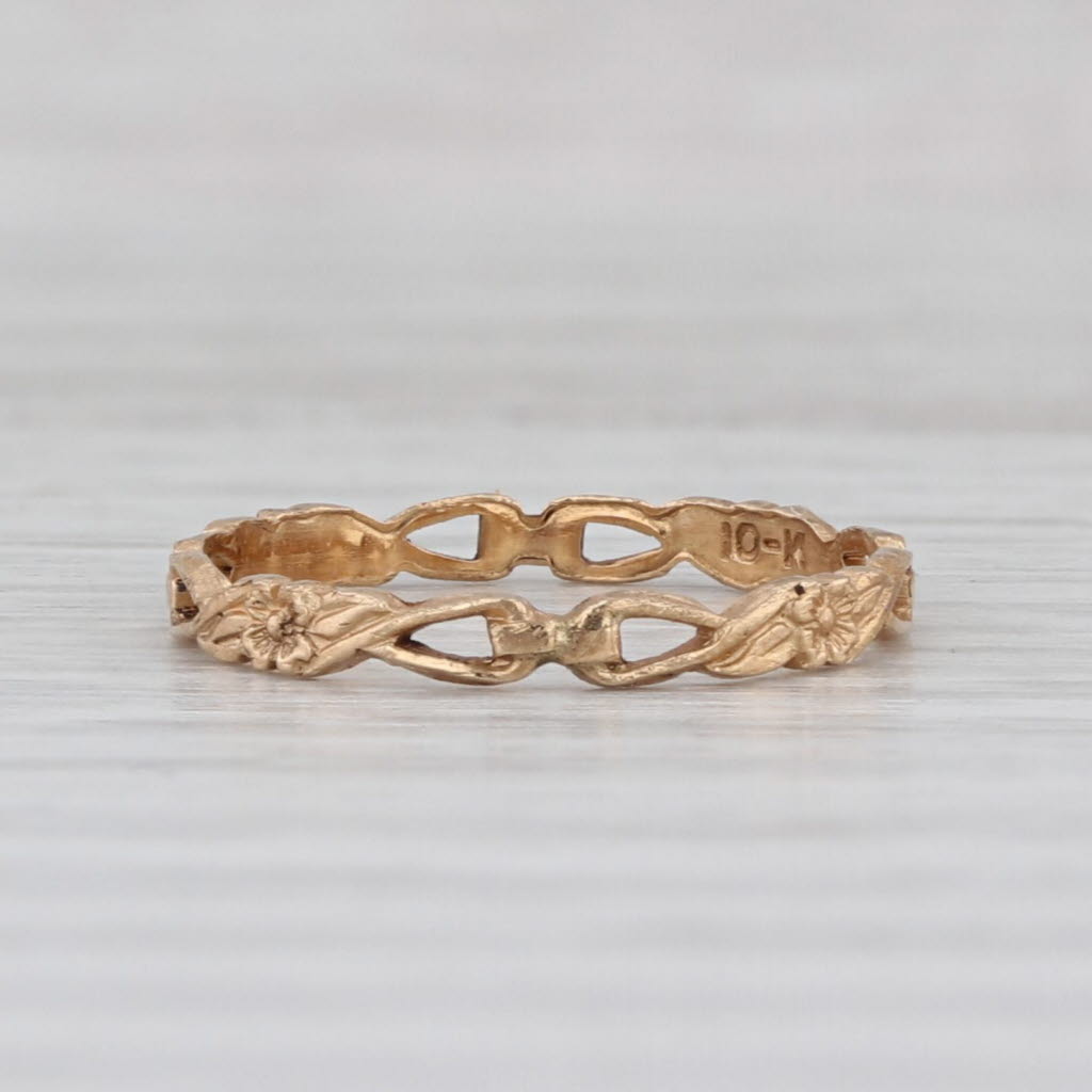 Vintage Floral Band Ring 10k Yellow Gold Small Baby Size 2