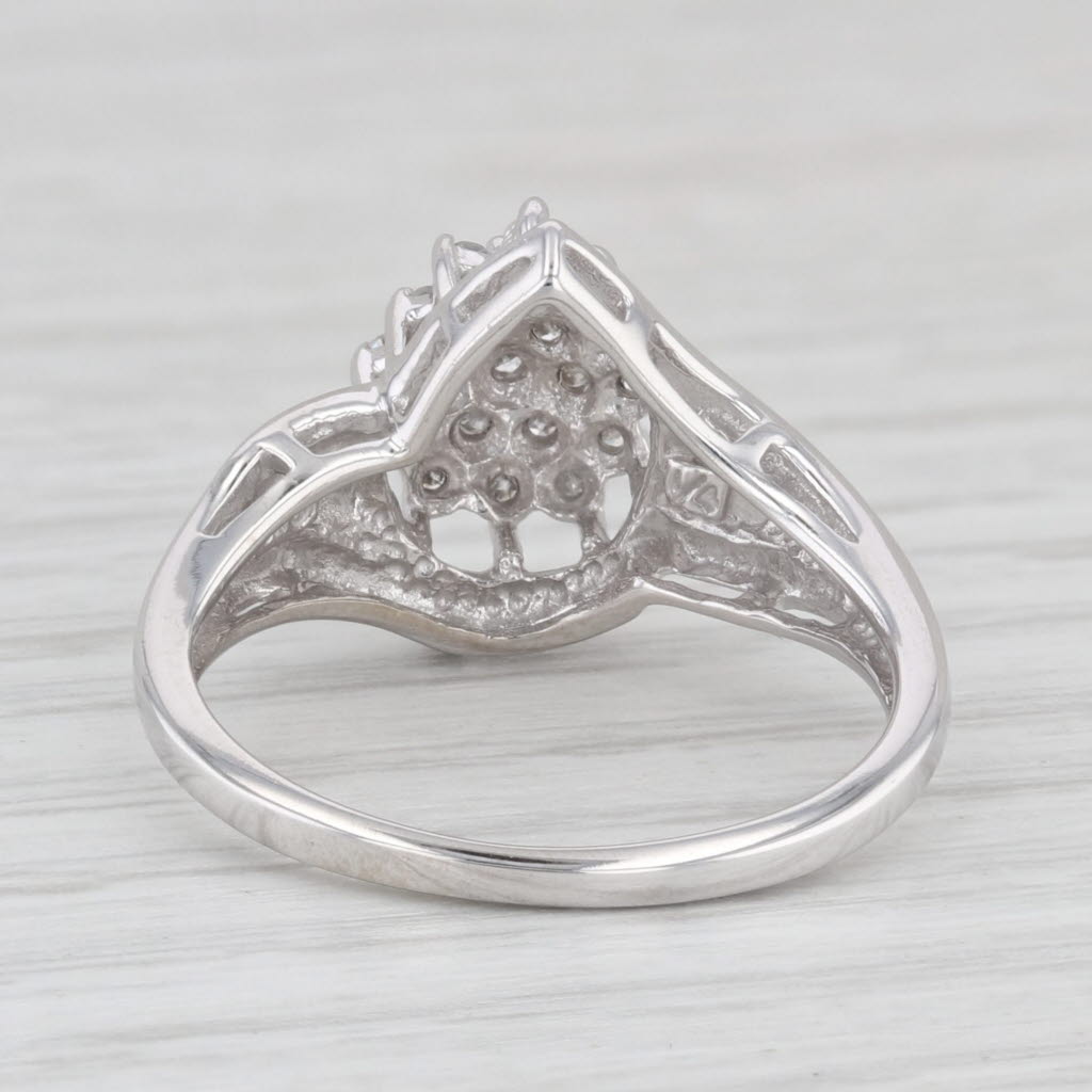 Light Gray 0.20ctw Teardrop Cluster Bypass Ring 10k White Gold Size 6.75