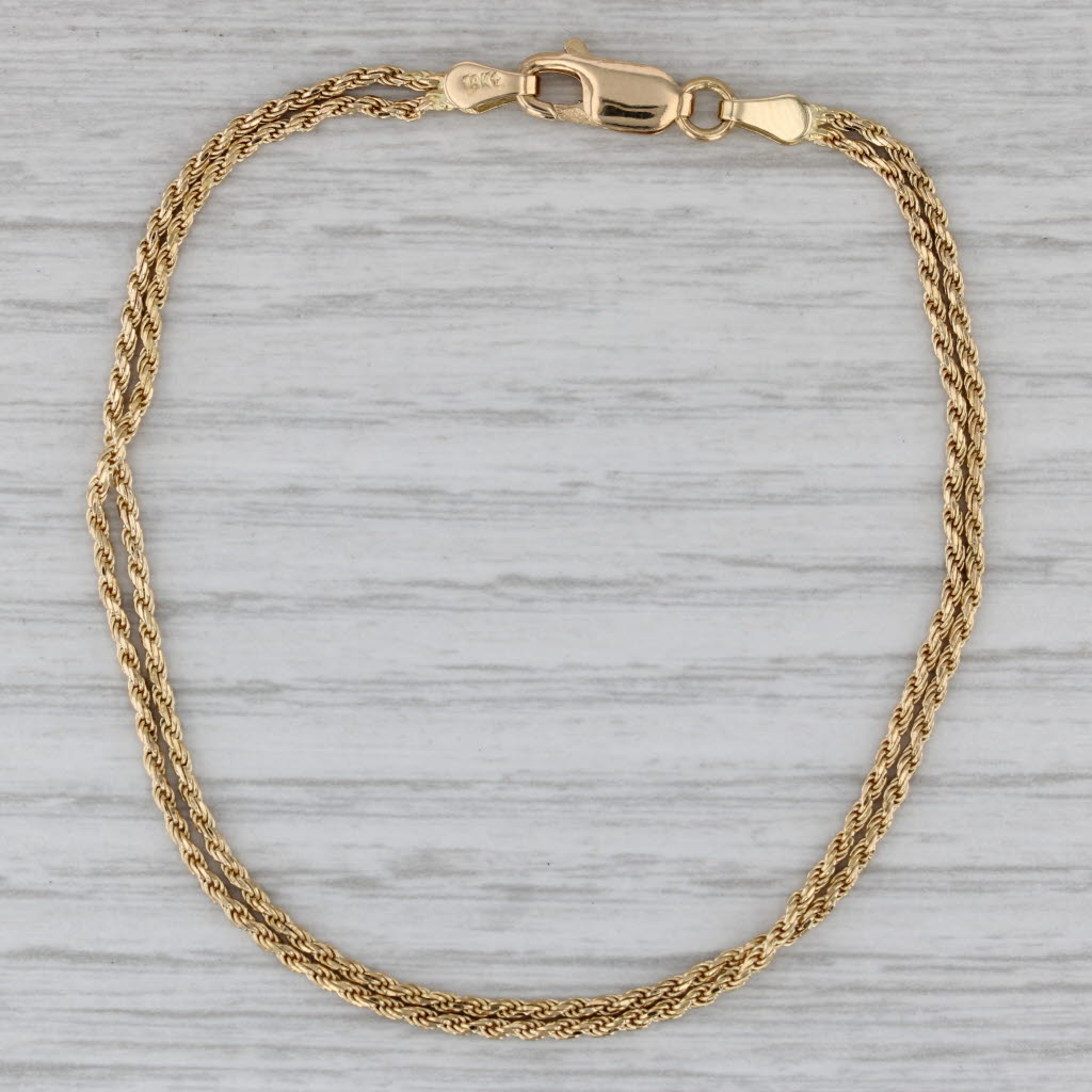 Gray Double Rope Chain Bracelet 18k Yellow Gold 7.25" 2.6mm