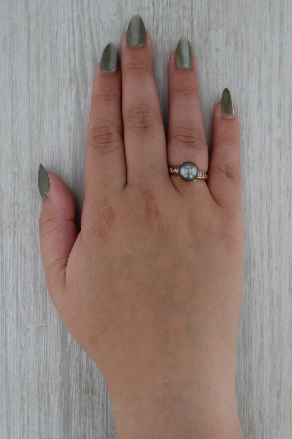 Cultured Saltwater Pearl Diamond Ring 14k Yellow Gold Size 6.5