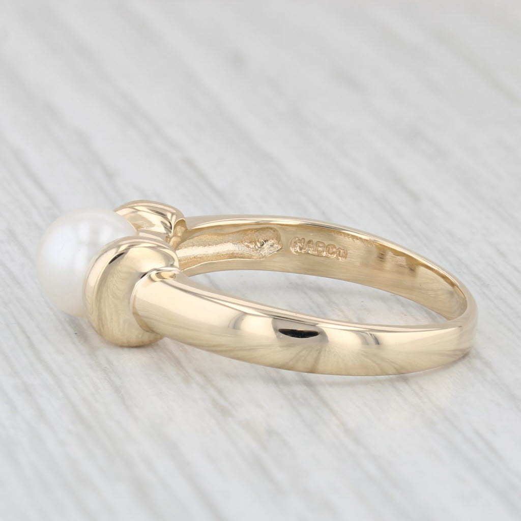 Light Gray Cultured Pearl Solitaire Ring 14k Yellow Gold Size 8.5