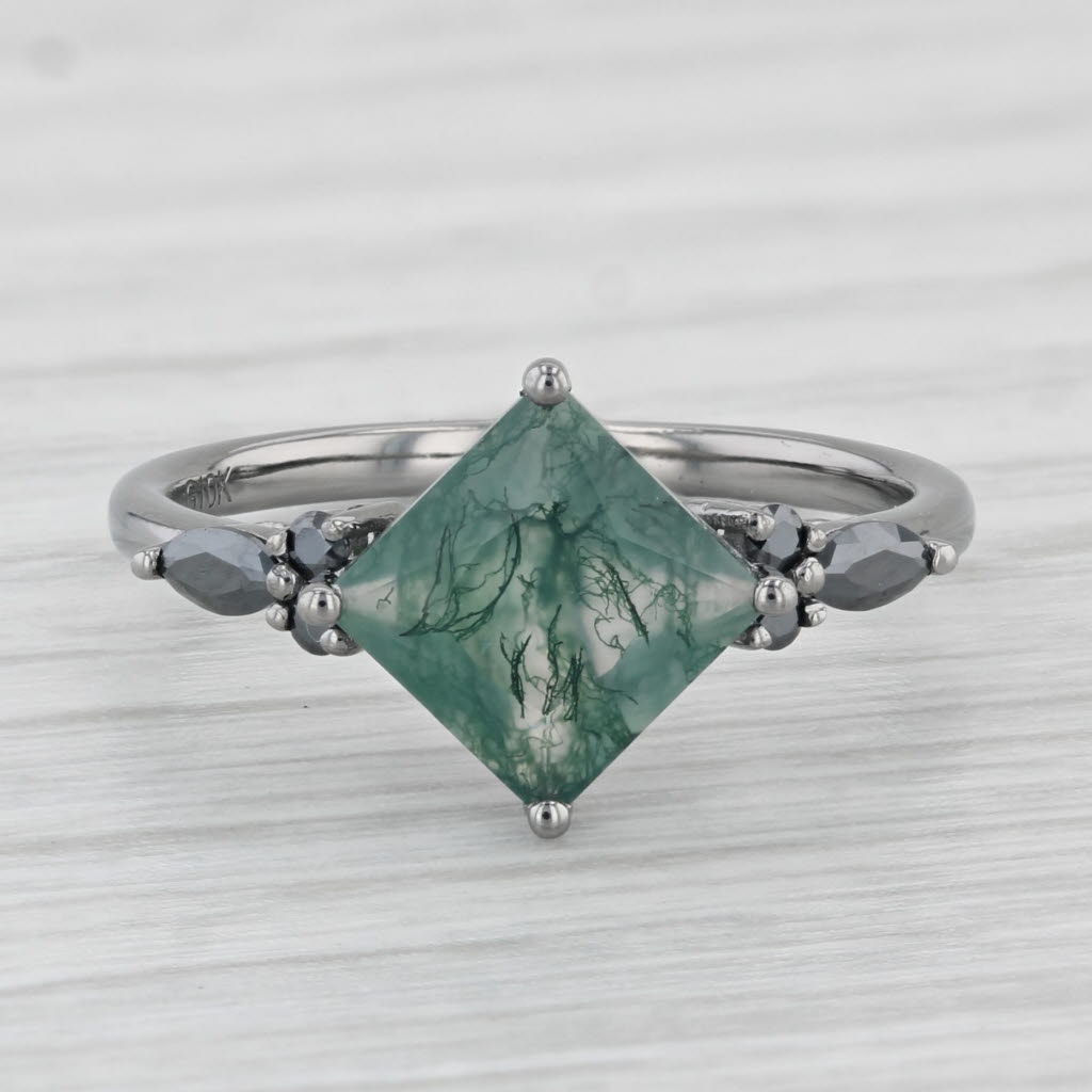 Light Gray Moss Agate Ring 10k Yellow Gold Size 6