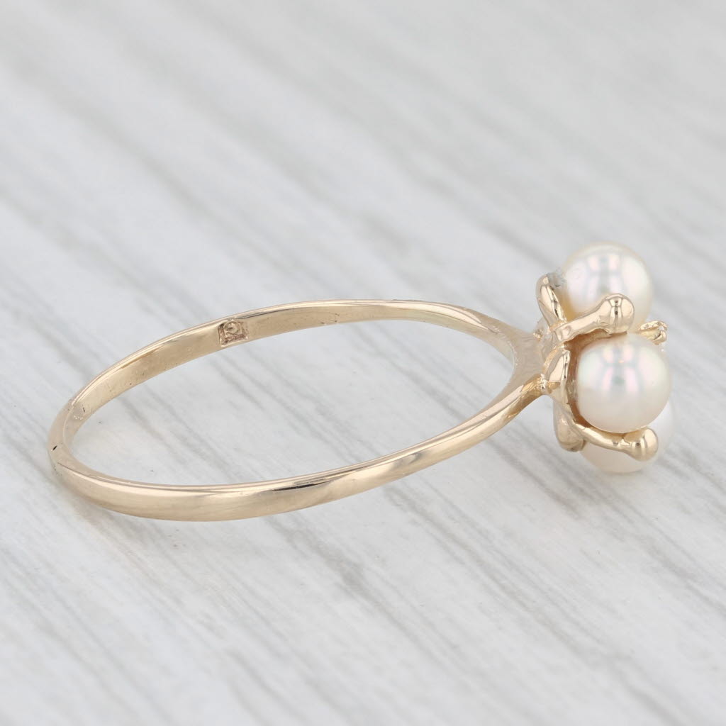 Light Gray Cultured Pearl Cluster Diamond Ring 14k Yellow Gold Size 8