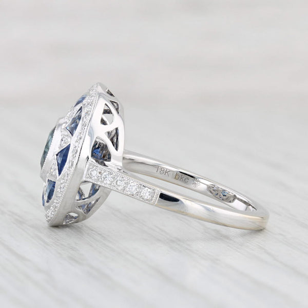 New Beverley K 2.03ctw Blue Sapphire Diamond Flower Ring 18k White Gold Size 6.5