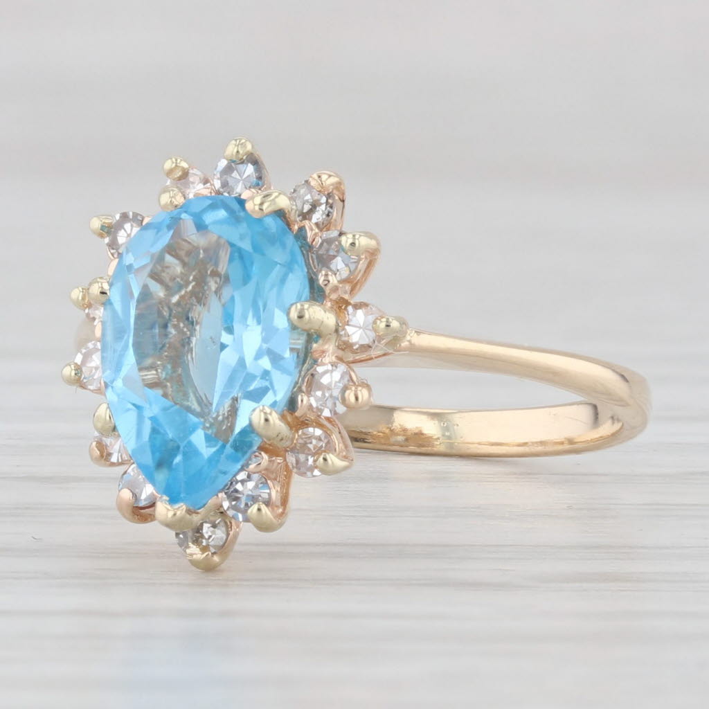 Light Gray 2.60ctw Pear Blue Topaz Diamond Halo Ring 14k Yellow Gold Size 6.75 Engagement