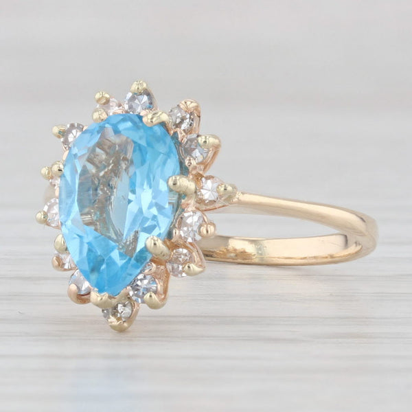 2.60ctw Pear Blue Topaz Diamond Halo Ring 14k Yellow Gold Size 6.75 Engagement