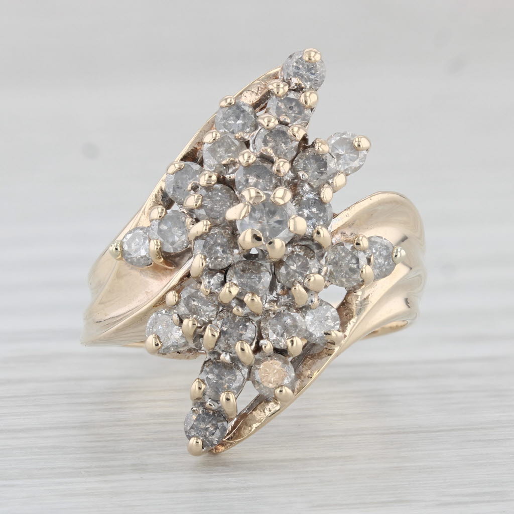 Light Gray 0.49ctw Diamond Cluster Bypass Ring 10k Yellow Gold Size 8.5 Cocktail