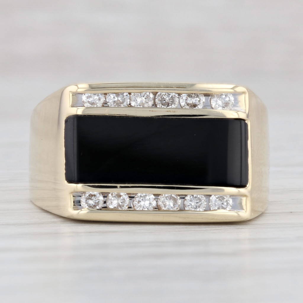 Light Gray Onyx Diamond Men's Ring 14k Yellow Gold Size 9.75