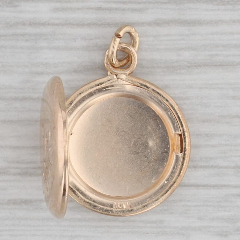 Gray Floral Engraved Small Locket Pendant Charm 10k Yellow Gold Opens