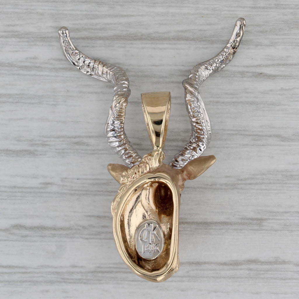 Dark Gray Markhor Capra Goat Buck Bust Pendant 14k Gold Ruby Darren K Moorse Kudu Safari