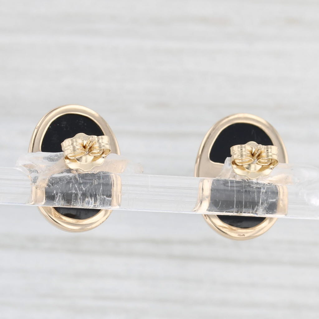 Light Gray Oval Onyx Solitaire Stud Earrings 14k Yellow Gold