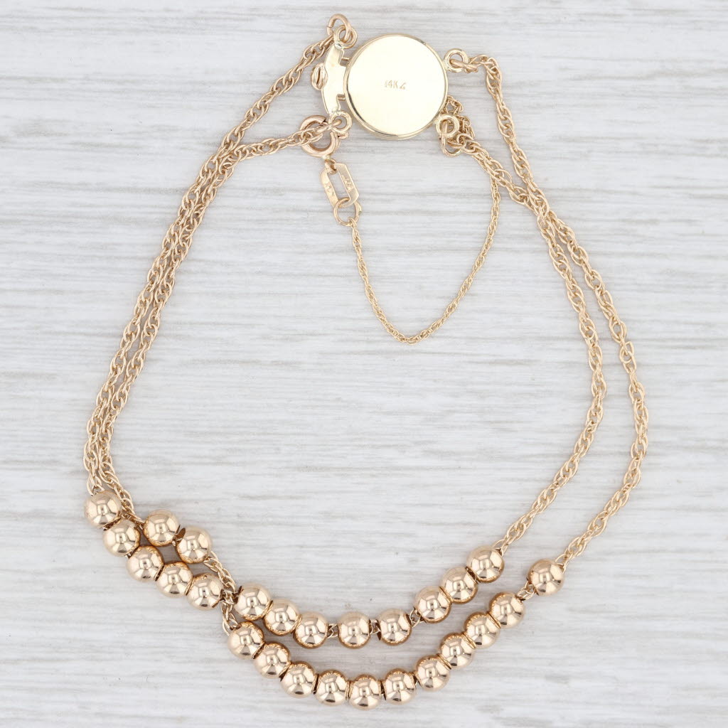 Light Gray Starter Double Rope Chain Slide Charm Bracelet 14k Gold Bead Spacers
