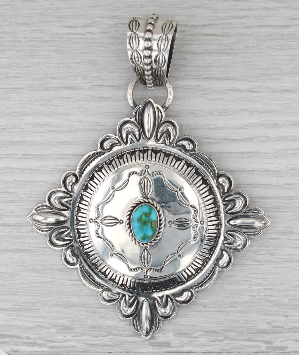 Rolan Dixon Navajo Pendant Sterling Silver Turquoise Native American Statement