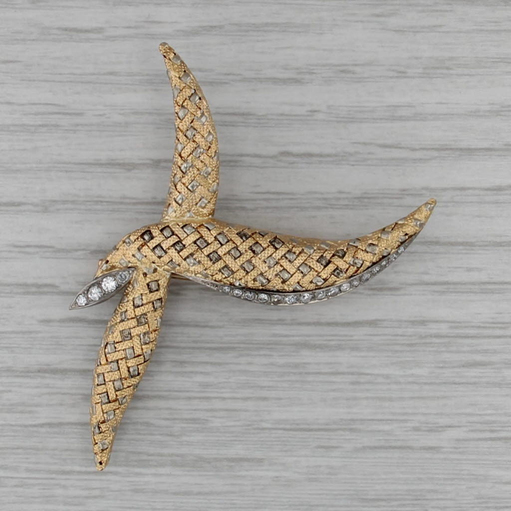 0.22ctw Diamond Dove Brooch Woven 18k White Yellow Gold Pin Mappin Webb Box