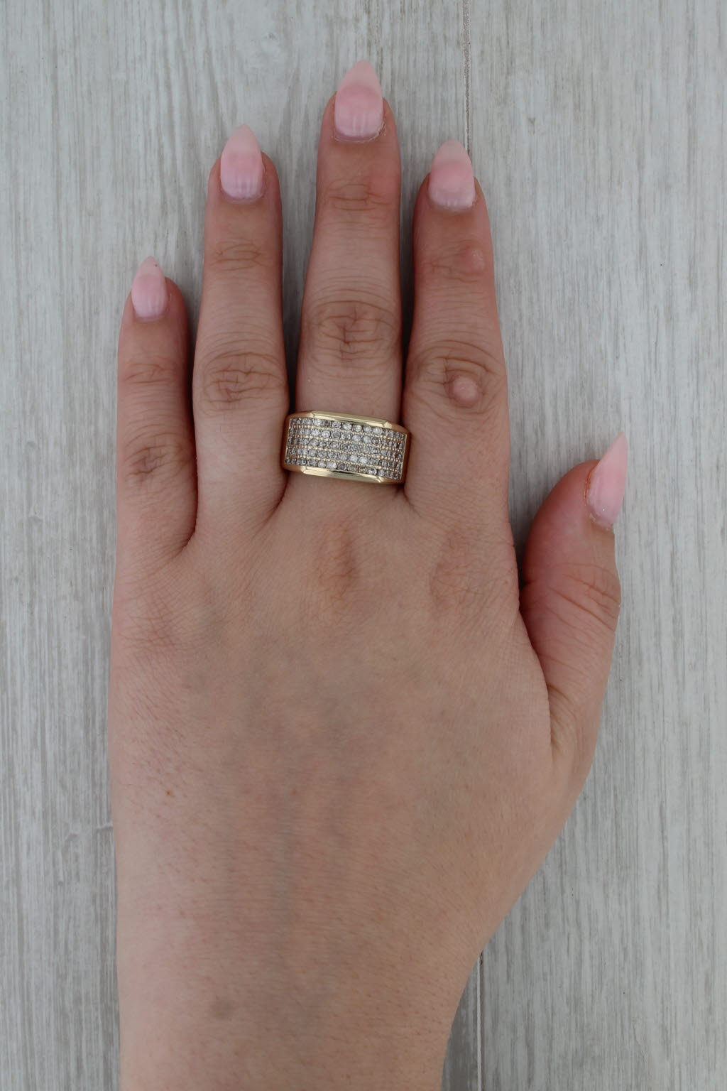 1.50ctw Pave Diamond Ring 14k Yellow Gold Size 10.75 Men's Wedding Band