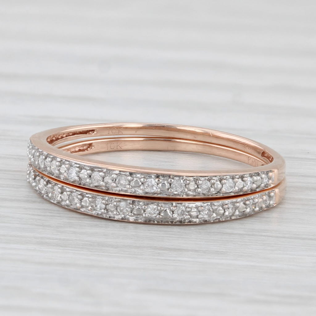 Light Gray Set of 2 Diamond Wedding Bands 10k Rose Gold Stackable Rings Size 6.25