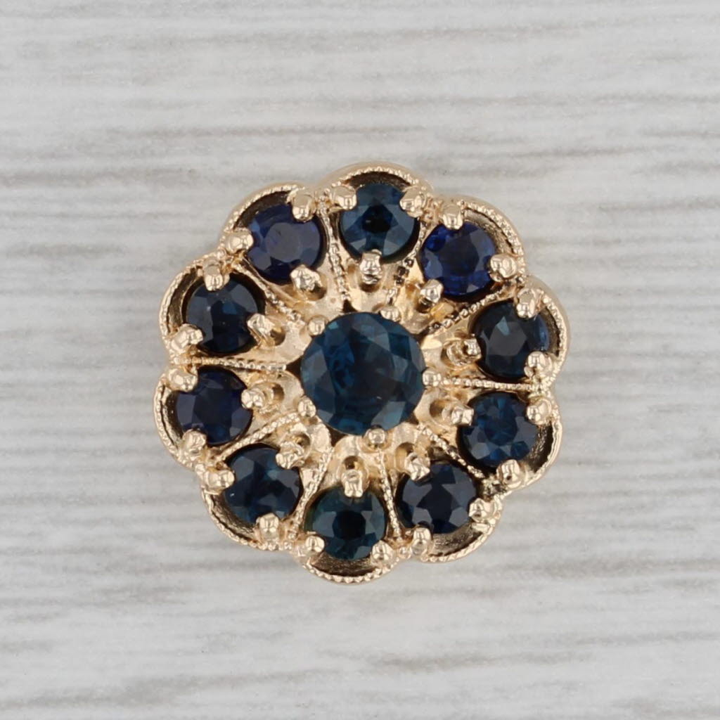 Gray 1.25ctw Blue Sapphire Flower Slide Bracelet Charm 14k Yellow Gold Vintage EC