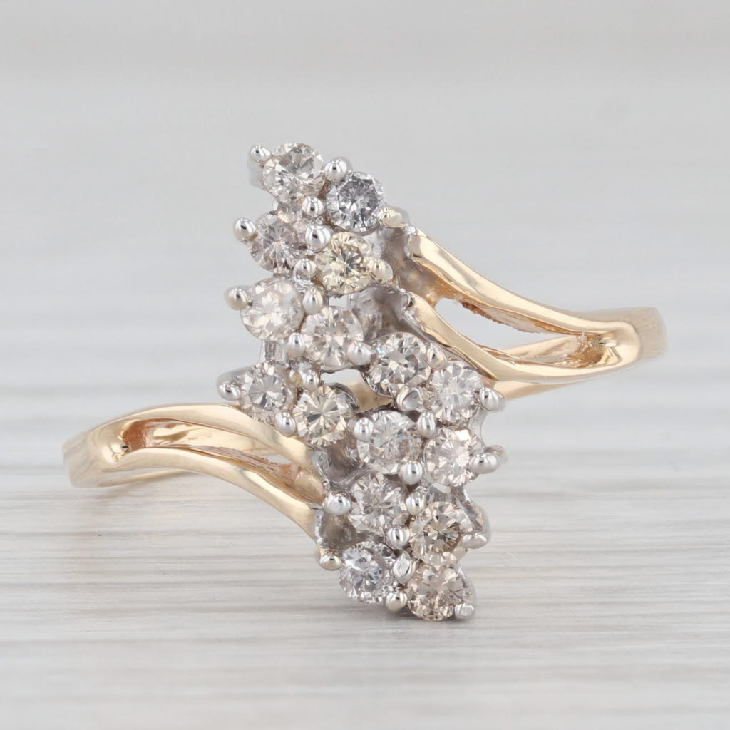 Light Gray 0.36ctw Diamond Cluster Bypass Ring 14k Gold Size 7.5