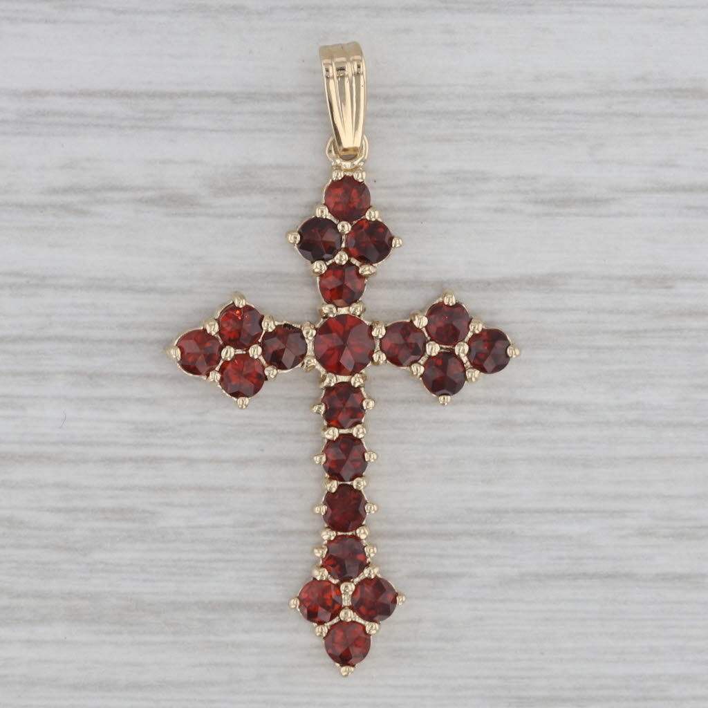 Gray 2.25ctw Garnet Cross Pendant 14k Yellow Gold Bohemian Style