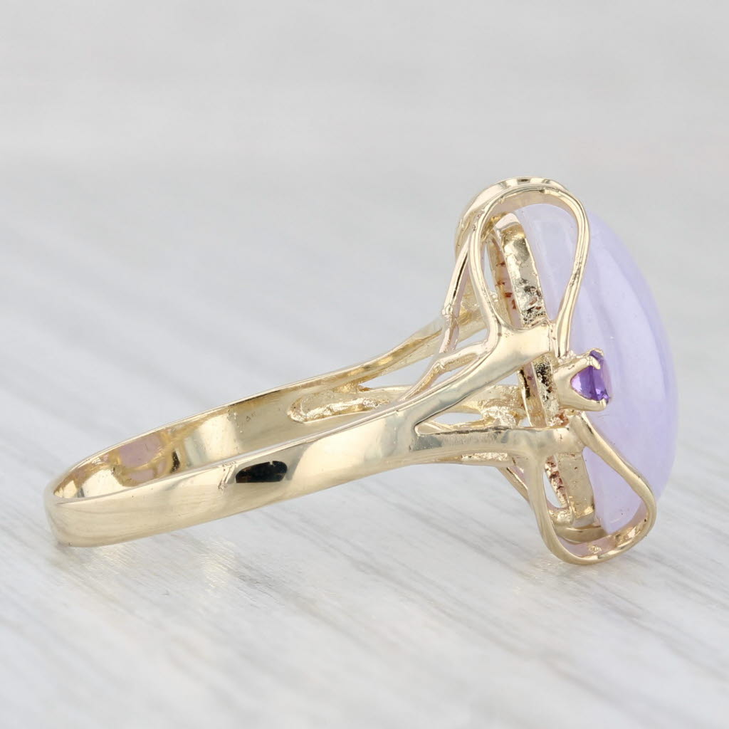 Light Gray Lavender Jadeite Jade Amethyst Ring 14k Yellow Gold Size 7.25