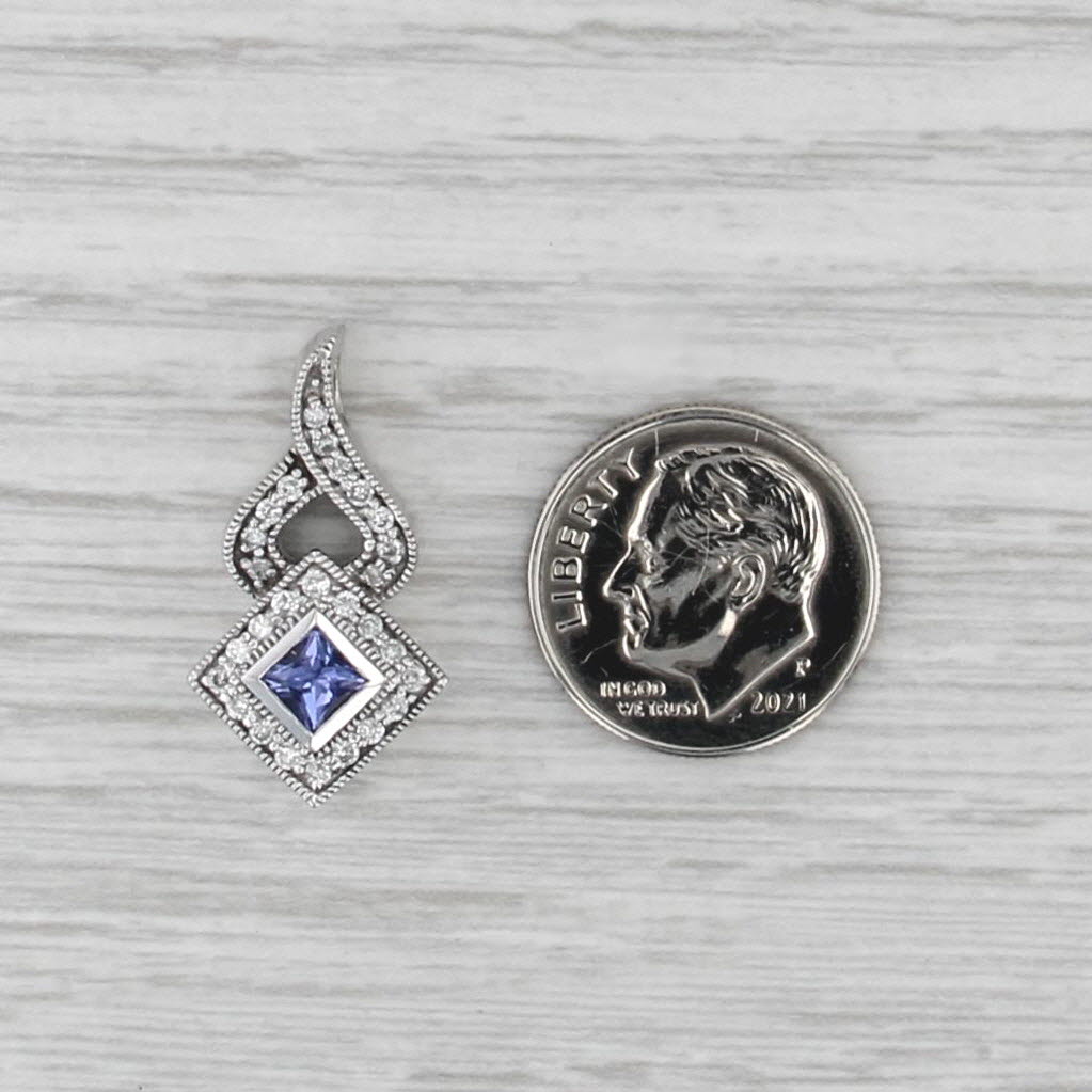 0.50ctw Tanzanite Diamond Halo Pendant 14k White Gold Drop