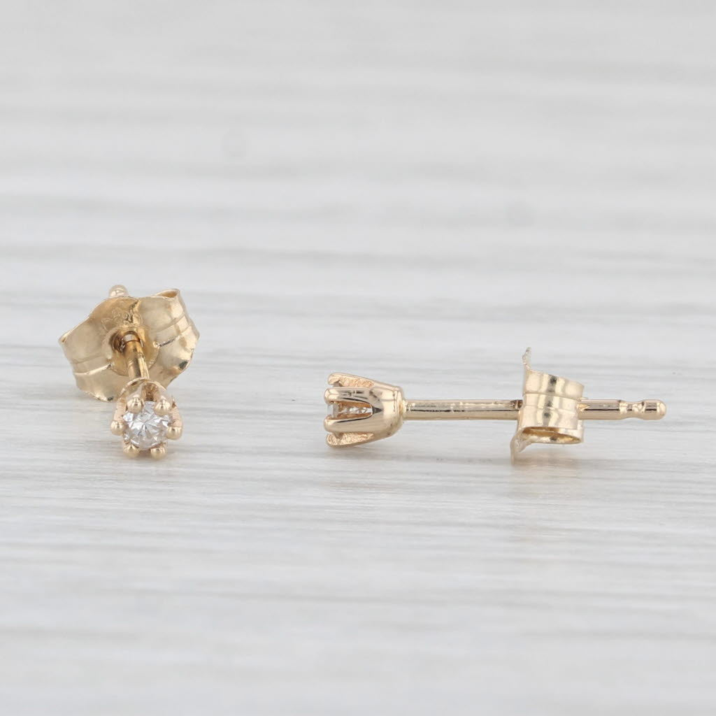 Light Gray Small Diamond Stud Earrings 14k Yellow Gold Round Solitaire Studs